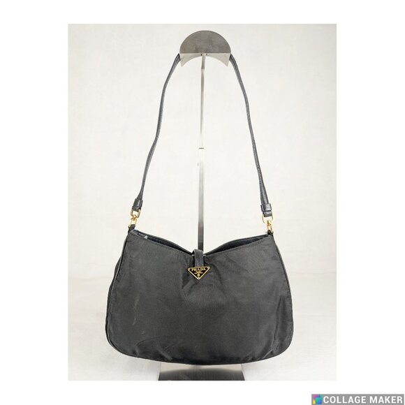 Auth PRADA Milano Tessuto Solid Rayon Nylon Quilted Formal Black Shoulder Bag - Picture 1 of 15